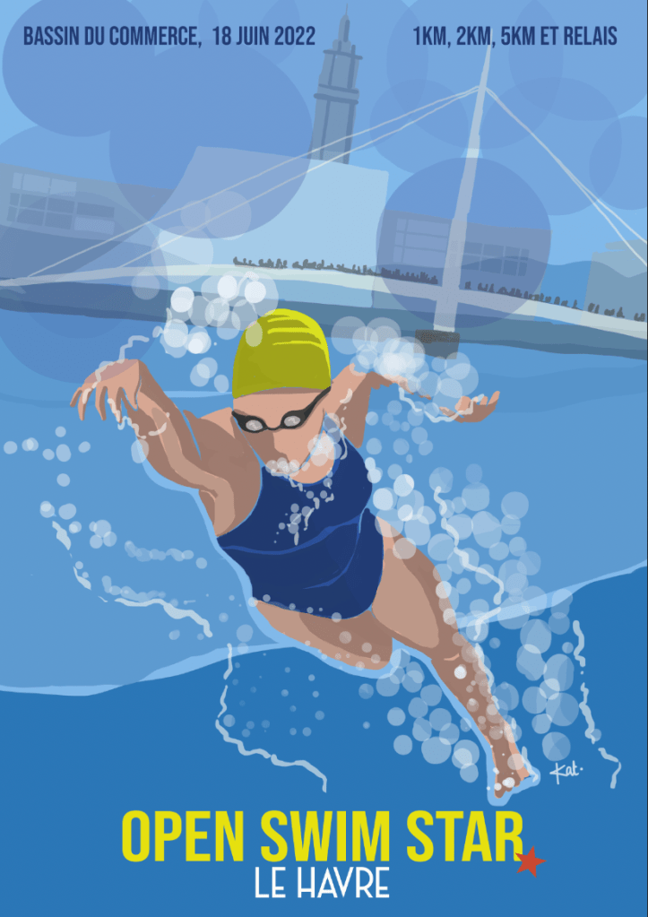 Affiche illustrée pour course de natation